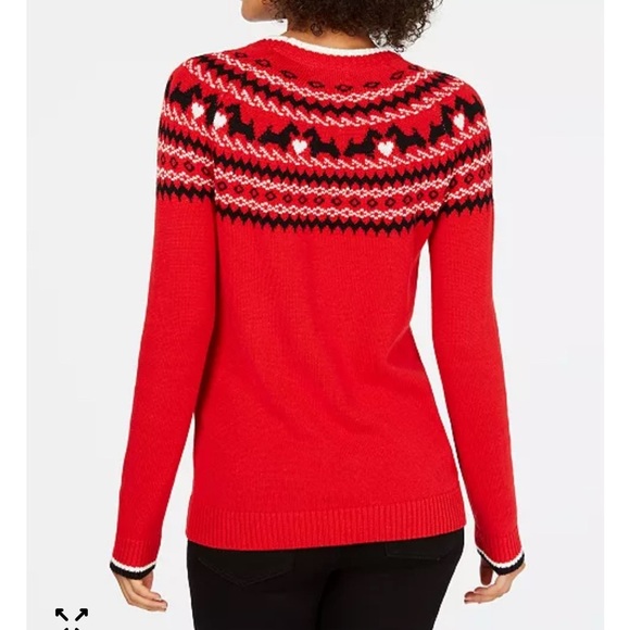 Charter Club Fair Isle Scottie Dog Sweater Red Crew Neck Womens XL Holiday - Picture 5 of 9